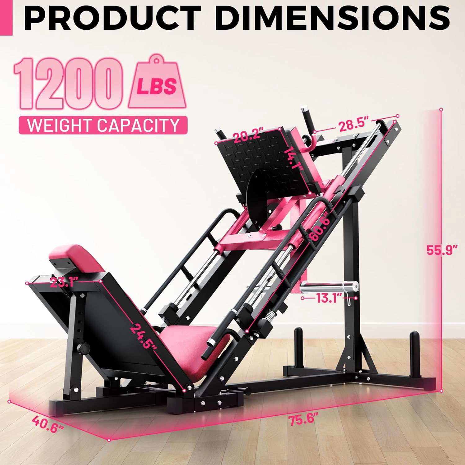 RitFit Leg Press Hack Squat Machine, Professional Adjustable Leg Press Machine for Home Gym with Linear Bearing, Specialty Hack Squat Machine for Full Lower Body Workout with Weight Storage, Pink