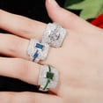 thumbnail image 4 of Silver Plated Green Cubic Zircon Stone Bridal Cocktail Wedding Band Square Ring, 4 of 8