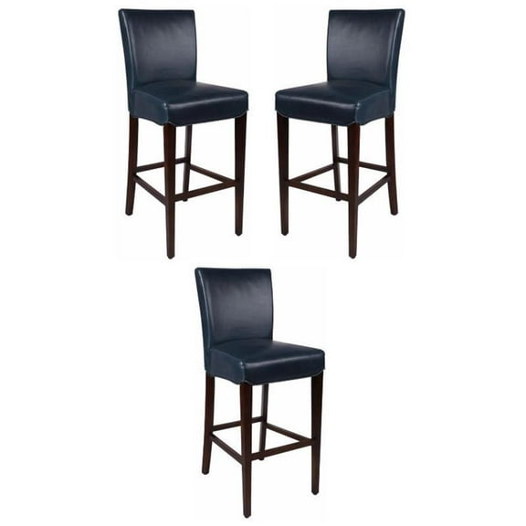 Home Square 29.5" Bonded Leather Bar Stool in Blue - Set of 3