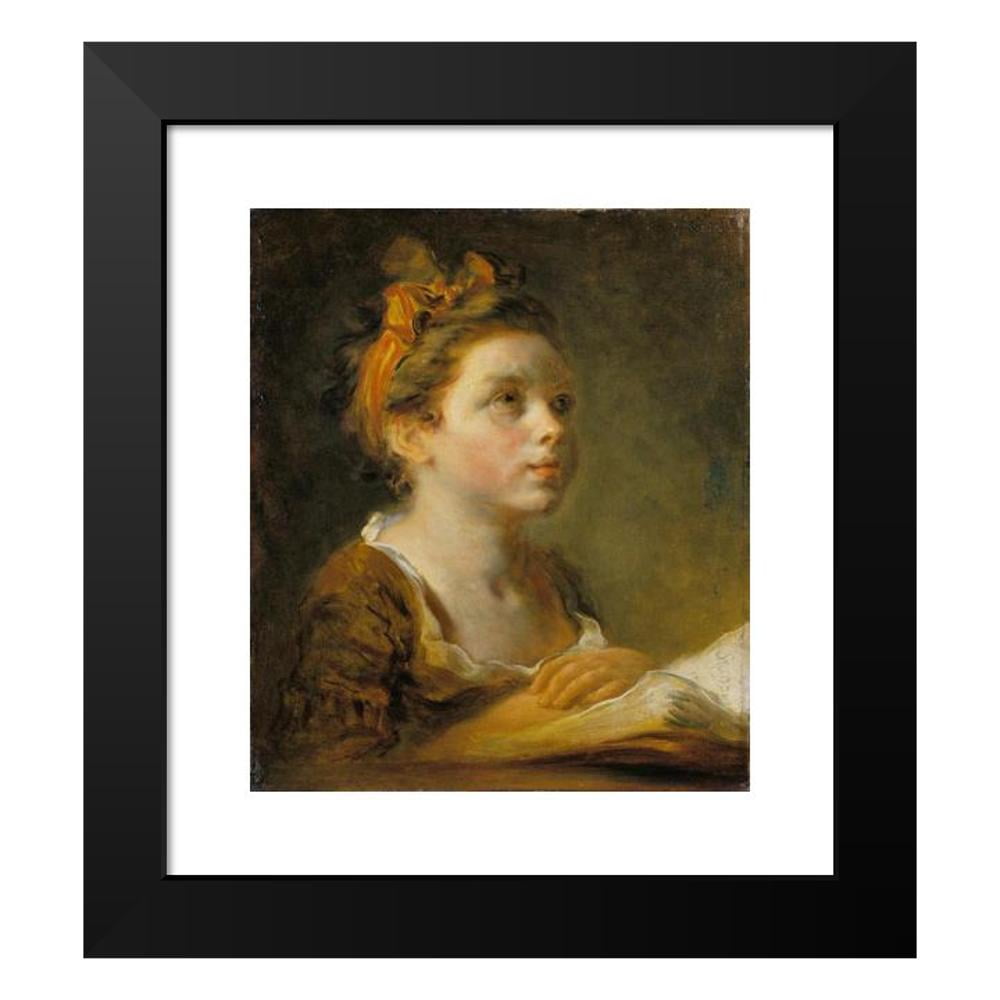 Jean-Honoré Fragonard 20x23 Black Modern Framed Museum Art Print Titled - Girl Reading a Book (C. 1770 - 1780)