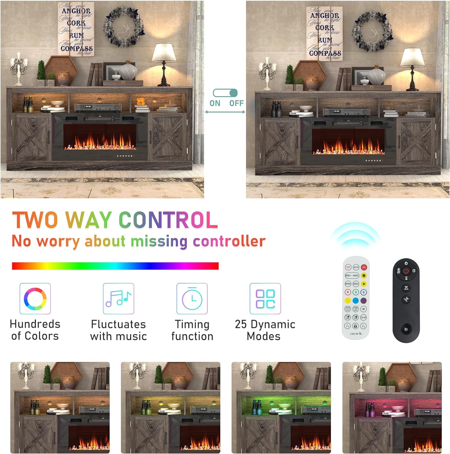 Chvans Fireplace TV Stand for 80" TV, Farmhouse photo 4