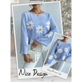 thumbnail image 6 of Hibeli Women Daisy Floral Boat Neck Long Batwing Sleeve Knitwear Top, 6 of 7