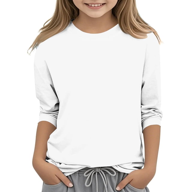 WRKEKC Chemises à Manches Longues pour Garçons, T-Shirts à Manches Longues pour Filles, Hauts/chemise à Col Rond à Manches 3/4 Unis Tendance pour Enfants