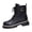 Black, variant on Beige Ladies Round Toe Thick Sole Boots Low Heel Lace Up Side Zipper Winter Warm Casual Ankle Booties