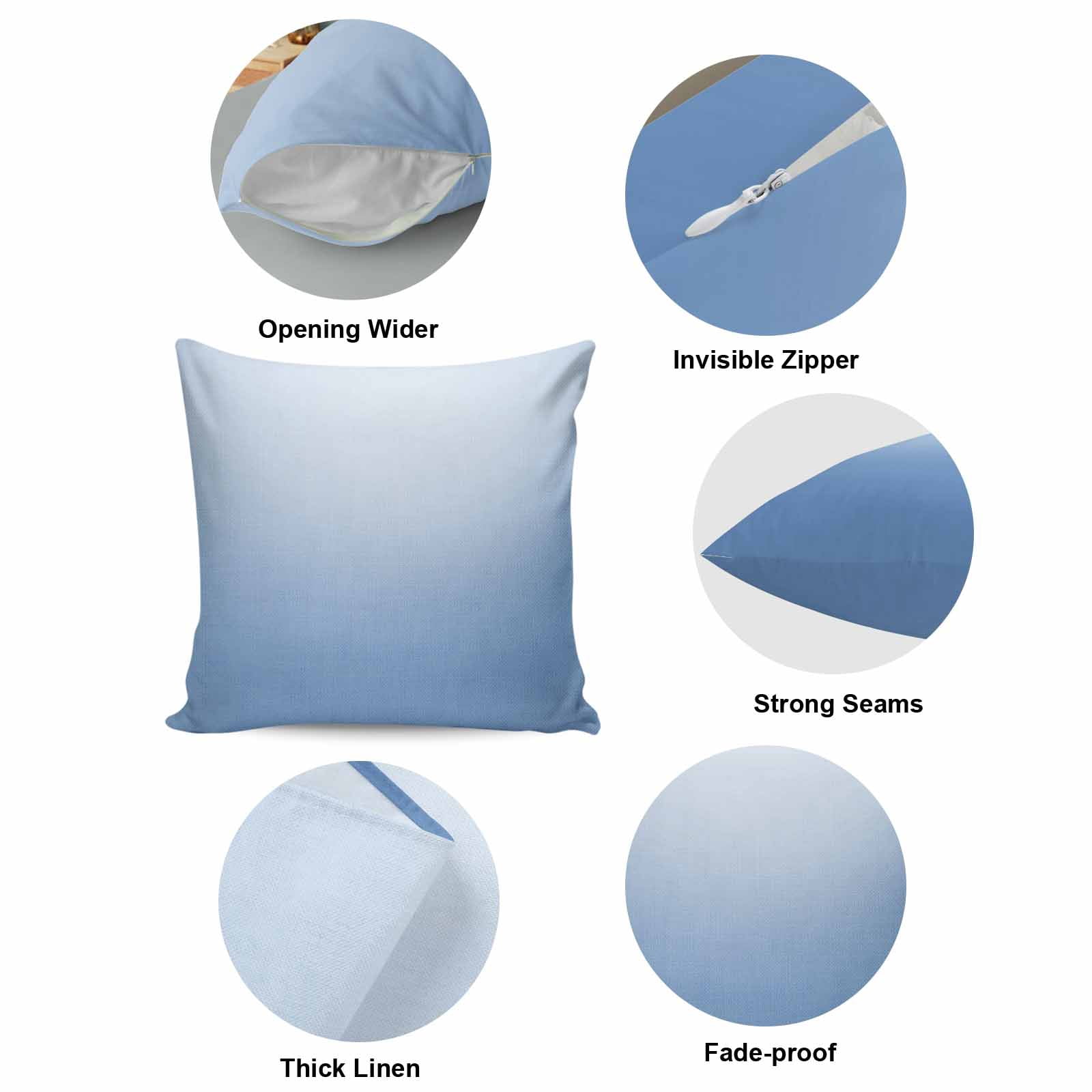Light Blue Ombre Pillow Covers 24x24 Inch, Modern Rustic Aqua Gradient Linen Pillowcase with Invisible Zipper, Decorative Throw Pillow Covers Cushion Case for Couch Sofa Bed Living Room
