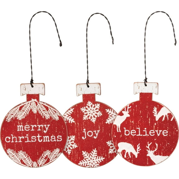 Primitives By Kathy 112353 Joy Believe Merry Christmas Ornament Set, 3.75 Inch, Multicolor