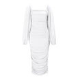 thumbnail image 4 of Vestido largo con encaje para mujer: cuello cuadrado, dobladillo con abertura, tejido de nailon, para dama de honor/casual, tallas S-XL, 4 of 8