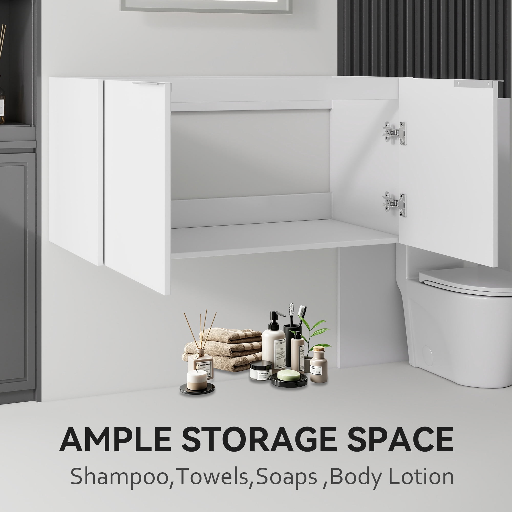 Leumius 36" Floating Bathroom Vanity Cabinet,Soft-Close Double Doors,Wall Mounted Cabinet Set Bathroom Vanity for Small Space,Cabinet Only,White