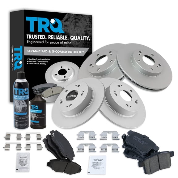 TRQ Front & Rear Ceramic Brake Pad & Coated Rotor Kit w/Chemicals for Honda BKA23019 Fits select: 2008-2012 HONDA ACCORD LX