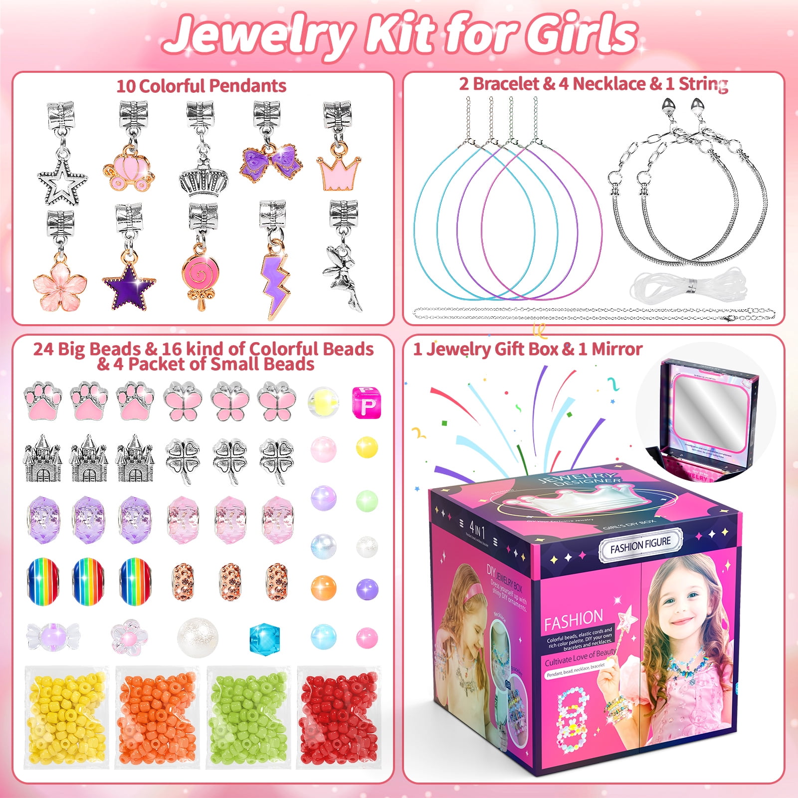 IHAHA Charm Bracelet Making Kit for Girls Ages 8-12, DIY Jewelry Making Kit & Craft Set with Beads, Charms & Necklace Kit Birthday Christmas Gift for Kids 4-6 7 8 Years Old Girl