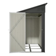 LZBEITEM 4 x 8 ft Outdoor Metal Storage Shed Lean to, Small Metal Wall Side Door Tool Sheds with Galvanized Floor Frame Kit Lockable for Garden, Backyard, Black, 95.25Dx48.82Wx75.7H