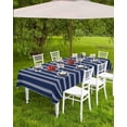thumbnail image 3 of Navy Blue Striped Outdoor Tablecloth - 60 Inch Round Dining Table Cover, Navy Blue White Stripes Farmhouse Waterproof Outdoor Table Cloth with Umbrella Hole & Zipper for Picnic/Patio/Party, 3 of 5