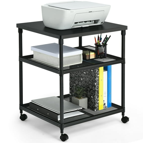 Costway 3-Tier Black Rolling Printer Stand Costway 3-Tier Black Rolling Printer Stand, Black