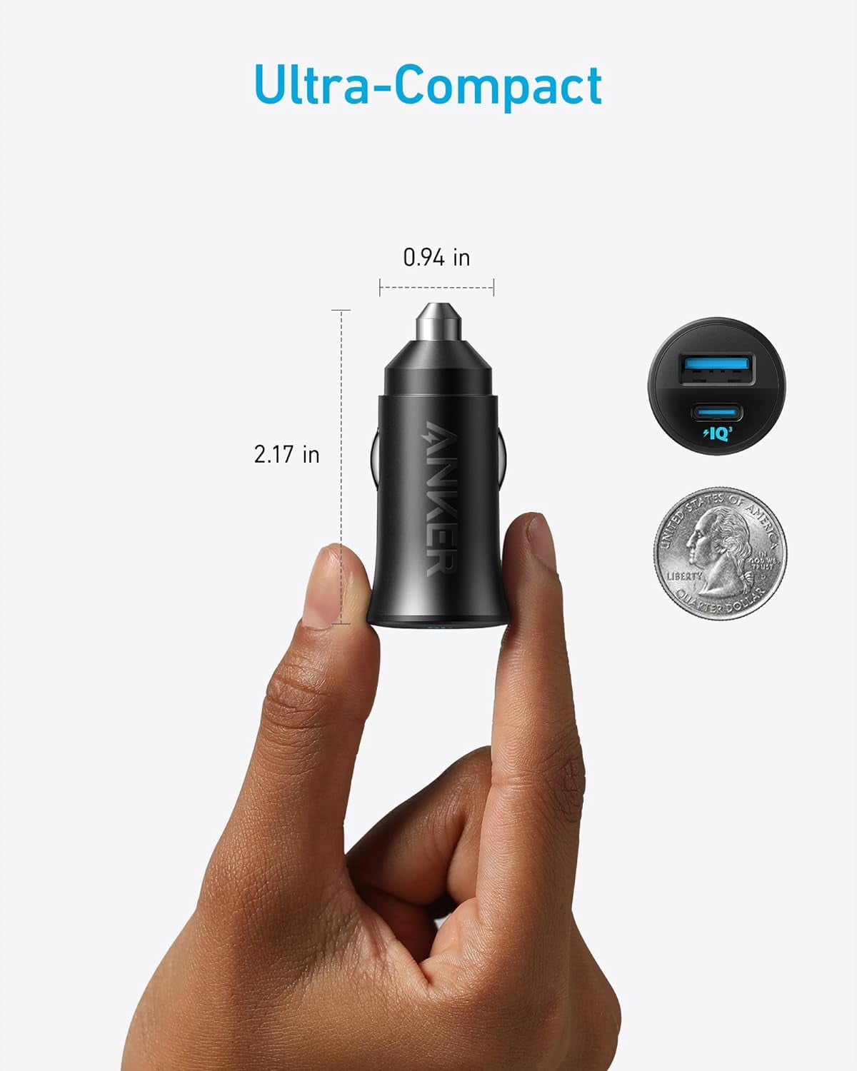 Anker USBC Car Charger, 30W 2Port TypeC Car Adapter, iPhone Car Charger with Power IQ 3.0, for iPhone 17/16/15/14/13 Series, Samsung Galaxy S25/S24/S23/S22/S21 Series, iPad Pro, AirPods, and More