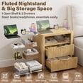 thumbnail image 4 of Lacoo End Table Set of 2 with Lights & Power Outlet, Fluted Nightstand with 2 Drawers for Bedroom, Sofa Side End Table for Living Room, Natural, 4 of 8