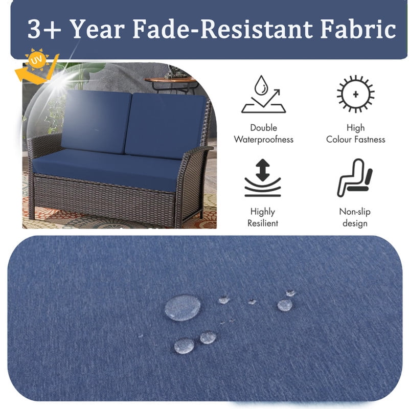 Outdoor Loveseat Cushion Set, Waterproof & Fade-Resistant Replacement Patio Cushions, 48 x 24 inch Outdoor Sofa Cushions for patio furniture, Deep Seat Cushions with Ties（Blue）