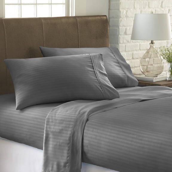 Simply Soft 4 PieceEmbossed Striped - California King - Gray