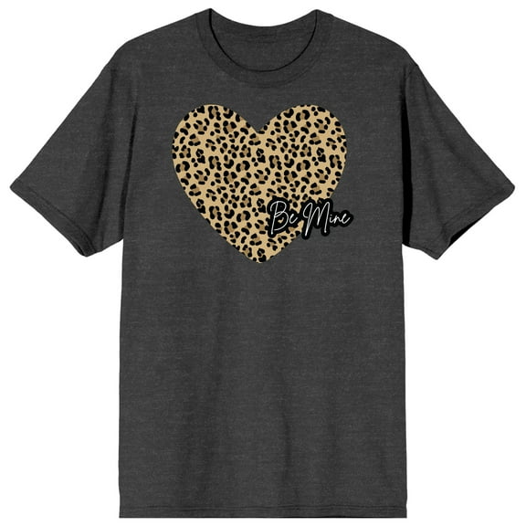 Valentine's Day Cheetah Heart Be Mine Crew Neck Short Sleeve Charcoal Heather Women's T-shirt-Medium