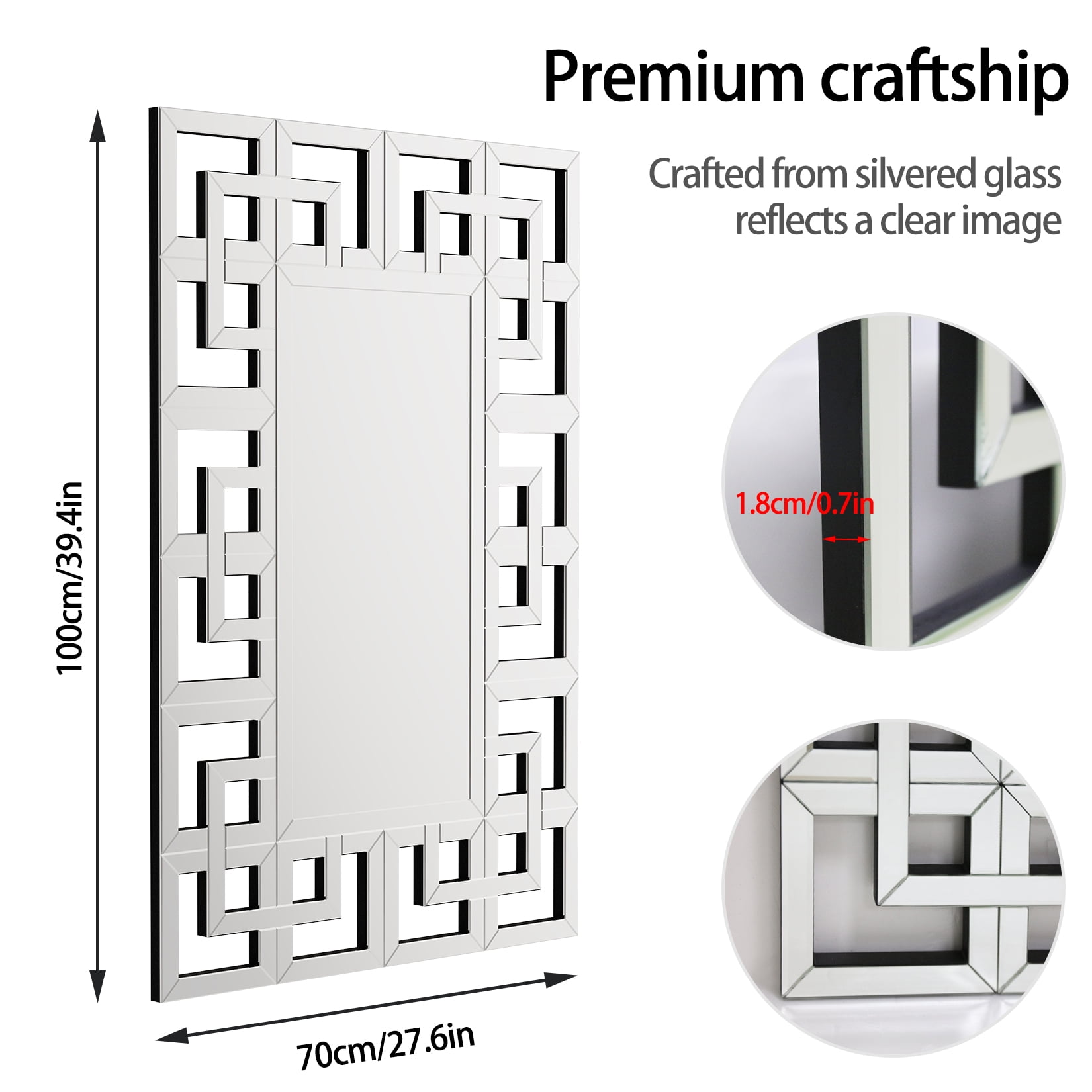 LUVODI Silver Beveled Decorative Wall Mirror for Living Room Bedroom Hallway Decor 39x28in Rectangle