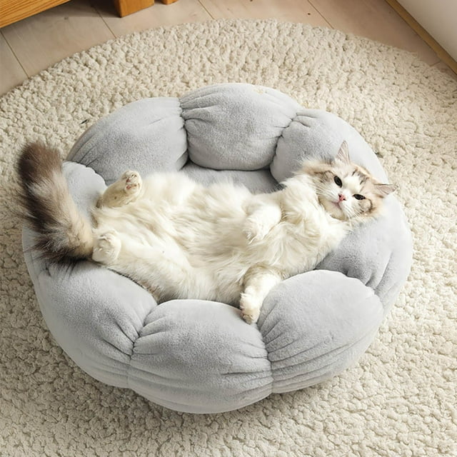 LSLJS Lit en Peluche Chaud d'Hiver en Forme de Fleur Lit en Peluche Doux pour Animal Lit Apaisant