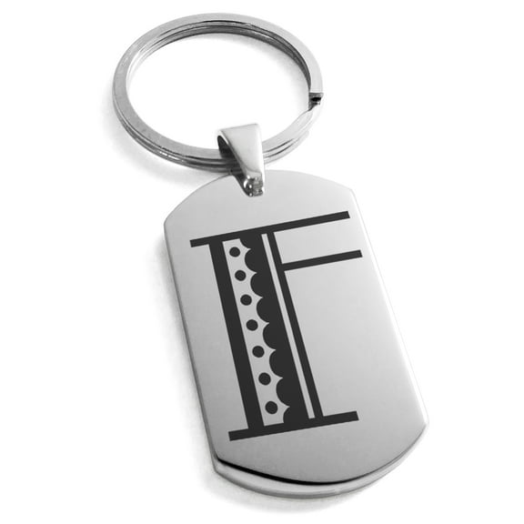 Stainless Steel Letter F Initial Metro Retro Monogram Engraved Engraved Dog Tag Keychain Keyring