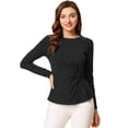 thumbnail image 1 of Blusa básica de manga larga con cuello redondo y frente giratorio para mujer Negro XL, 1 of 5