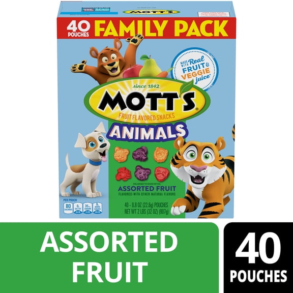 Mott's Animals Assorted Fruit Flavored Snacks, Valentine's Day, Family pack, 40 Count, 32 oz