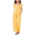 thumbnail image 2 of BXJX Girls Outfit Sets 2 Piece, Square Neck Flutter Sleeves Plaid Girls Summer Clothing Sets Yellow Size 11-12 T, 2 of 8