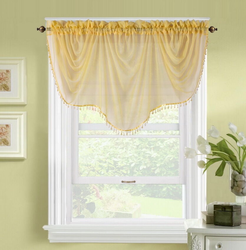 SOPHISTICATED 1PC VALANCE BONITA GOLD SHEER SEE THRU WINDOW TASSELS