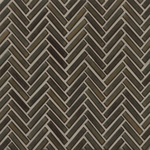 Shadow Brown Glossy Porcelain Herringbone Mosaic Tile, 11" x 13"