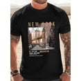 thumbnail image 1 of New York Print Men's Short Sleeve T-shirts, Comfy Casual Breathable Tops For Men's Fitness Training, Jogging, Men's Clothing, 1 of 6