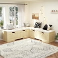thumbnail image 3 of Pusnapku L Shape Storage Bench, Kitchen Breakfast Nook, Backless Wood Corner Bench with Hidden Storage and Cushion, for Entryway, Dining Room, Bedroom, 3 of 5