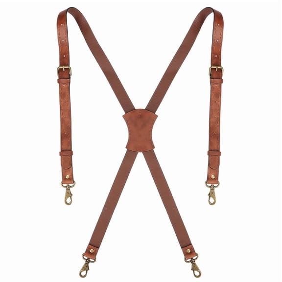 TOURBON Adult Men's Suspender Strap 4 Metal Clips Adjustable Straps Leather X Shape Tool Belt for Pants