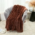 thumbnail image 2 of DONGPAI Decorative Soft Fluffy Faux Fur Throw Blanket, Long Shaggy Cozy Furry Blanket Comfy Flannel Fuzzy Blanket for Bedroom Sofa Couch, 51''x 63'', Brown, 2 of 7