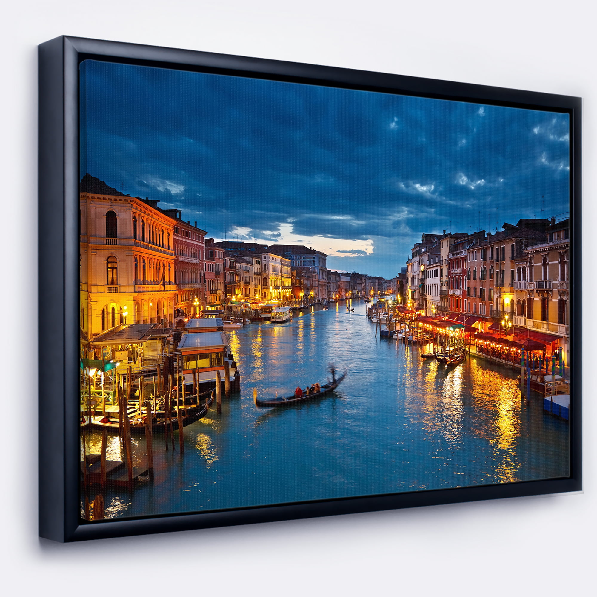 Designart ' Grand Canal at Night Venice ' Cityscape Photo Framed Canvas ...