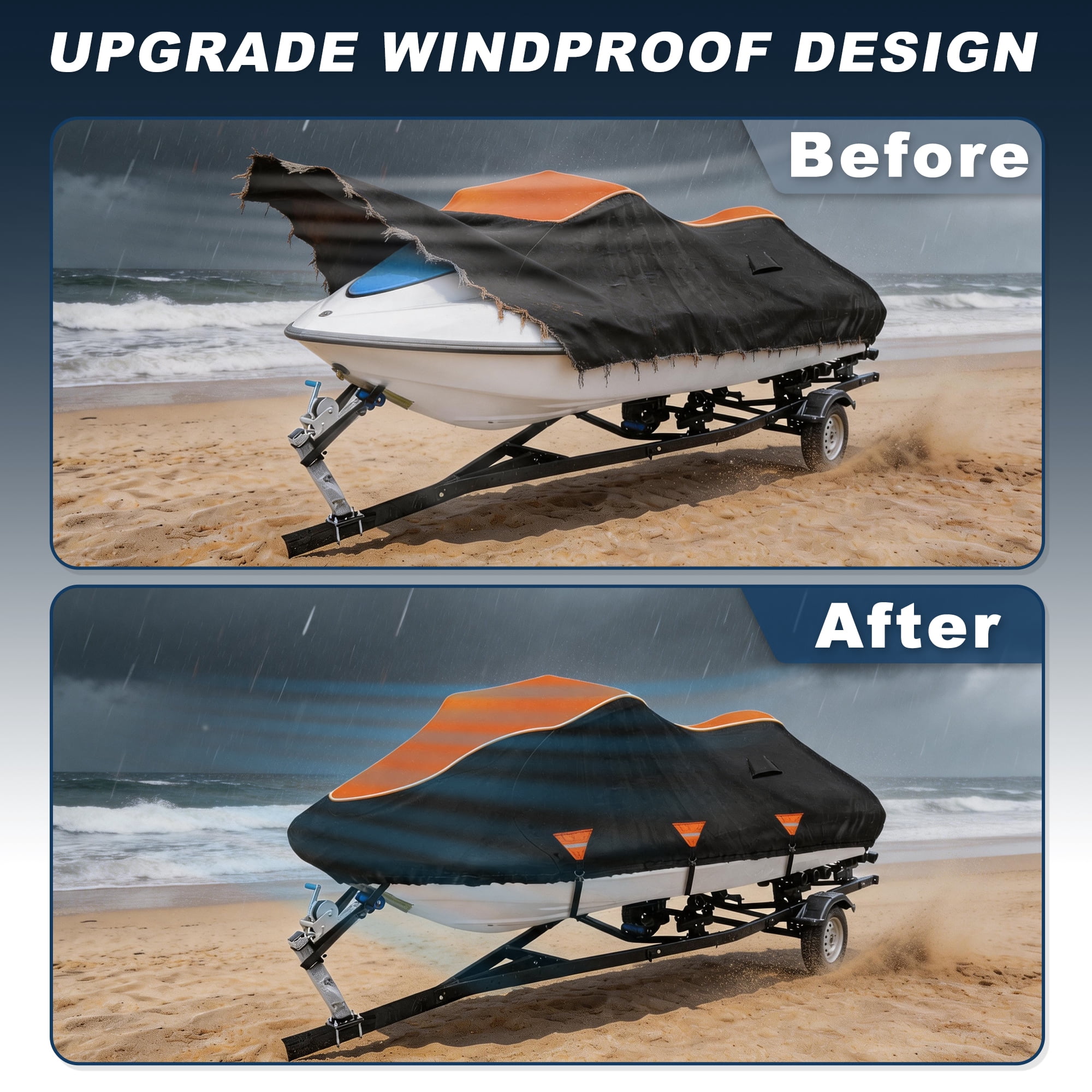 Unique Bargains Heavy Duty 420D Oxford Anti-UV Cover for Jet Ski with Storage Bag Style A