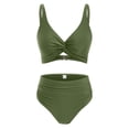 thumbnail image 3 of Women's High Waisted Bikini Sets Trendy 2026 Sexy Summer Beach Swim Suits V Neck Tummy Control Bathing Suit (Army Green,M), 3 of 4