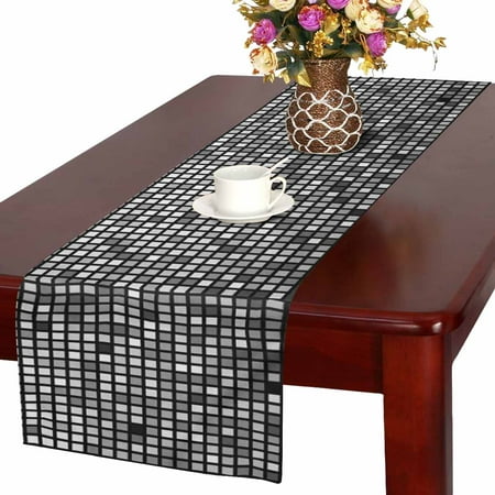 

SUNENAT Elegant Mosaic Tiles Black and White Table Runner Cotton Linen Home Decor for Home Kitchen Wedding Party Banquet Decoration 16 x 72 Inches