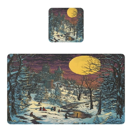 

Wobogo Winter Evening Sunset Placemats Coasters Set of 1 Heat-resistant Non-slip Easy to Clean Square Dinner Plate Mat