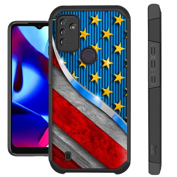 Compatible with Wiko Voix Hybrid Fusion Guard Phone Case Cover(US Flag Metallic Print)