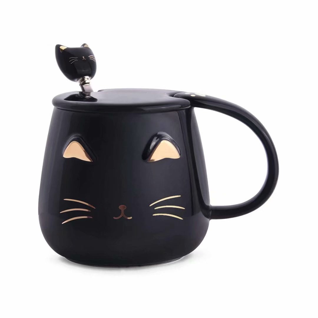Coffee Mugs Koolkatkoo Cute Cat Lid Gift For Lover Unique Ceramic Cup Porcelain 