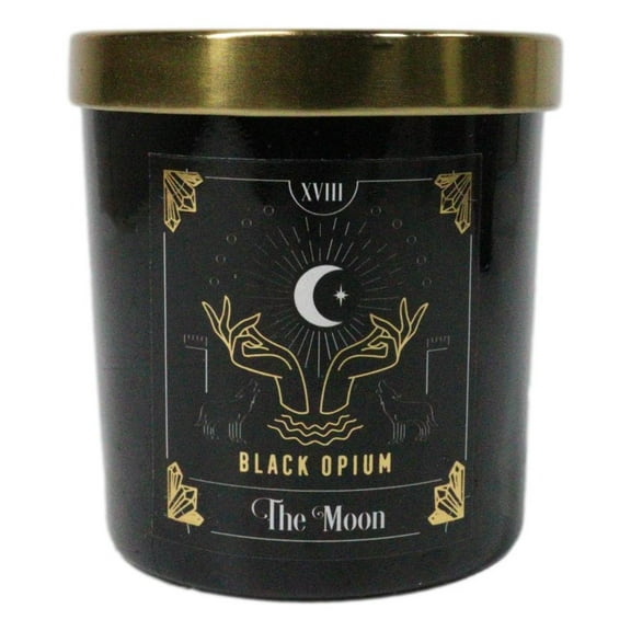 Wicca Witchcraft Mystic Tarot The Moon Black Opium Scented Candle With Gold Lid