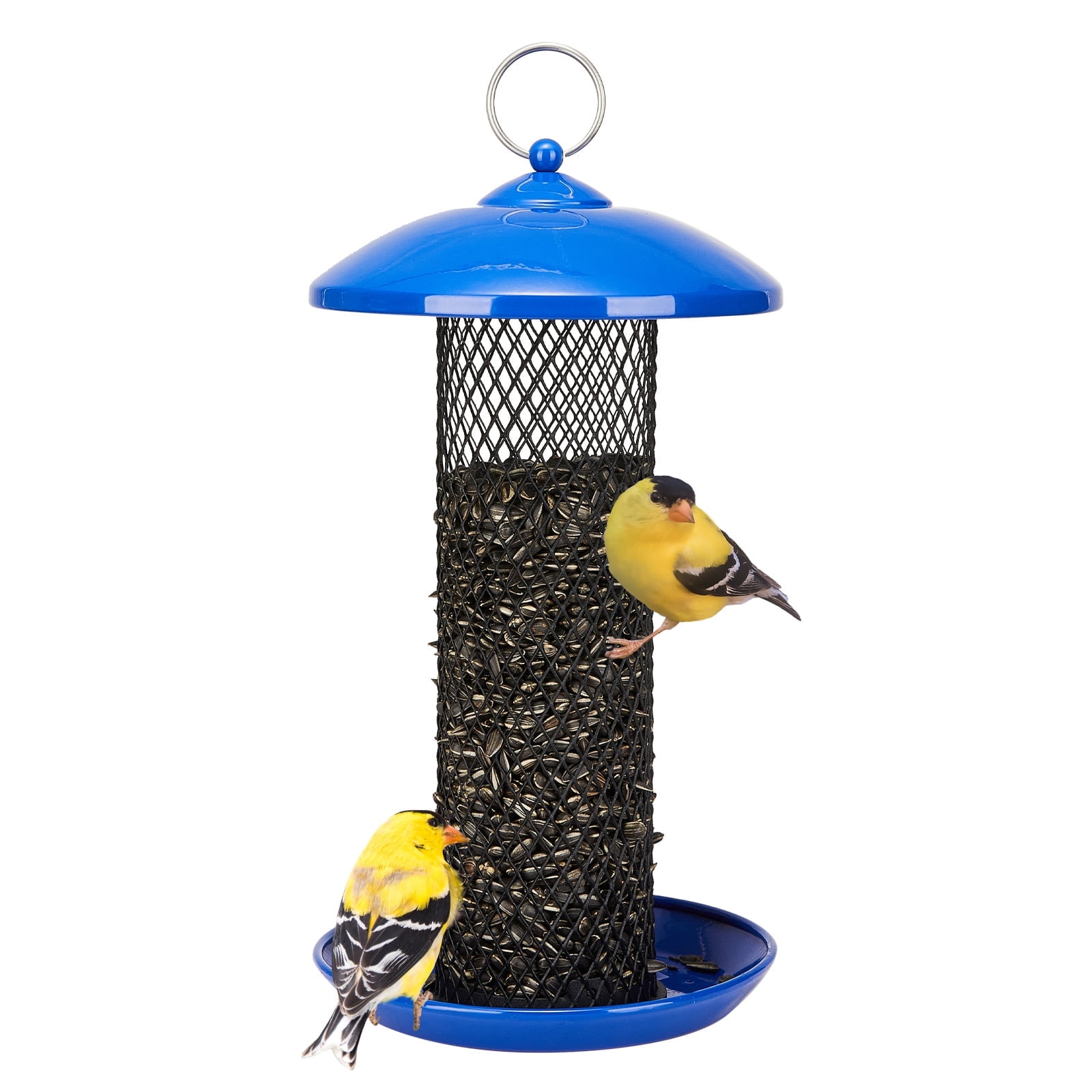Kingsyard Metal Mesh Tube Bird Feeder, Squirrel Proof Feeders for Outdoor Hanging, Blue