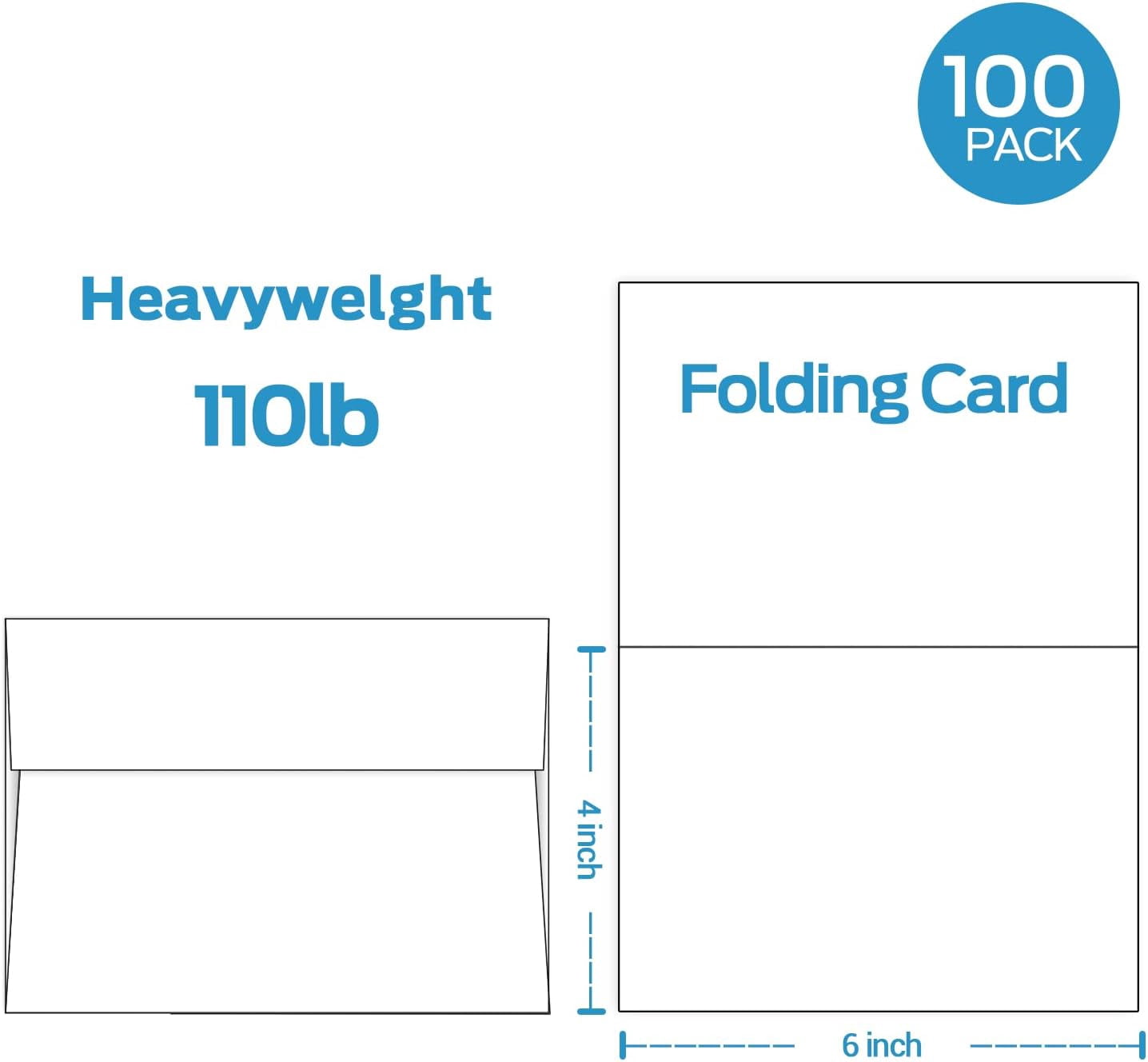 Blank White Cards and Envelopes 100 Pack - 4" x 6" Heavyweight Folded Cards and A4 Envelopes for DIY Greeting Cards Wedding Birthday Invitations Baby Shower Thank You Cards and All Occasions