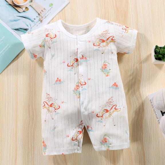 PIWHJQK Newborn Bodysuit Sleeveless Summer Graphic Print Round Neck Cotton Snap Closure Infant Outfits