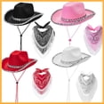 thumbnail image 2 of Western Cowboy Hat and Bandana Set Wide Brim with Sequins Cowgirl Hats & Tassel Scarf for Cosplay Party Dress Up, 2 of 5