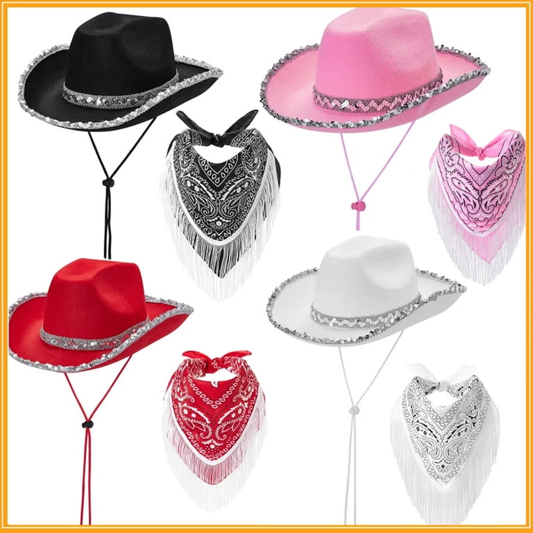 Wide Brim Cowboy Hat with Fringe Bandana Set Western Cowgirl Costume Cowboy Hat with Fringed Bandana Set for Women Wide Brim  main image 4