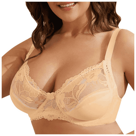 Fulorrnie Bras for Women Plus Size Wirefree Full Coverage Lift Front Closure Figure Balconette Comfort Bra Beige S