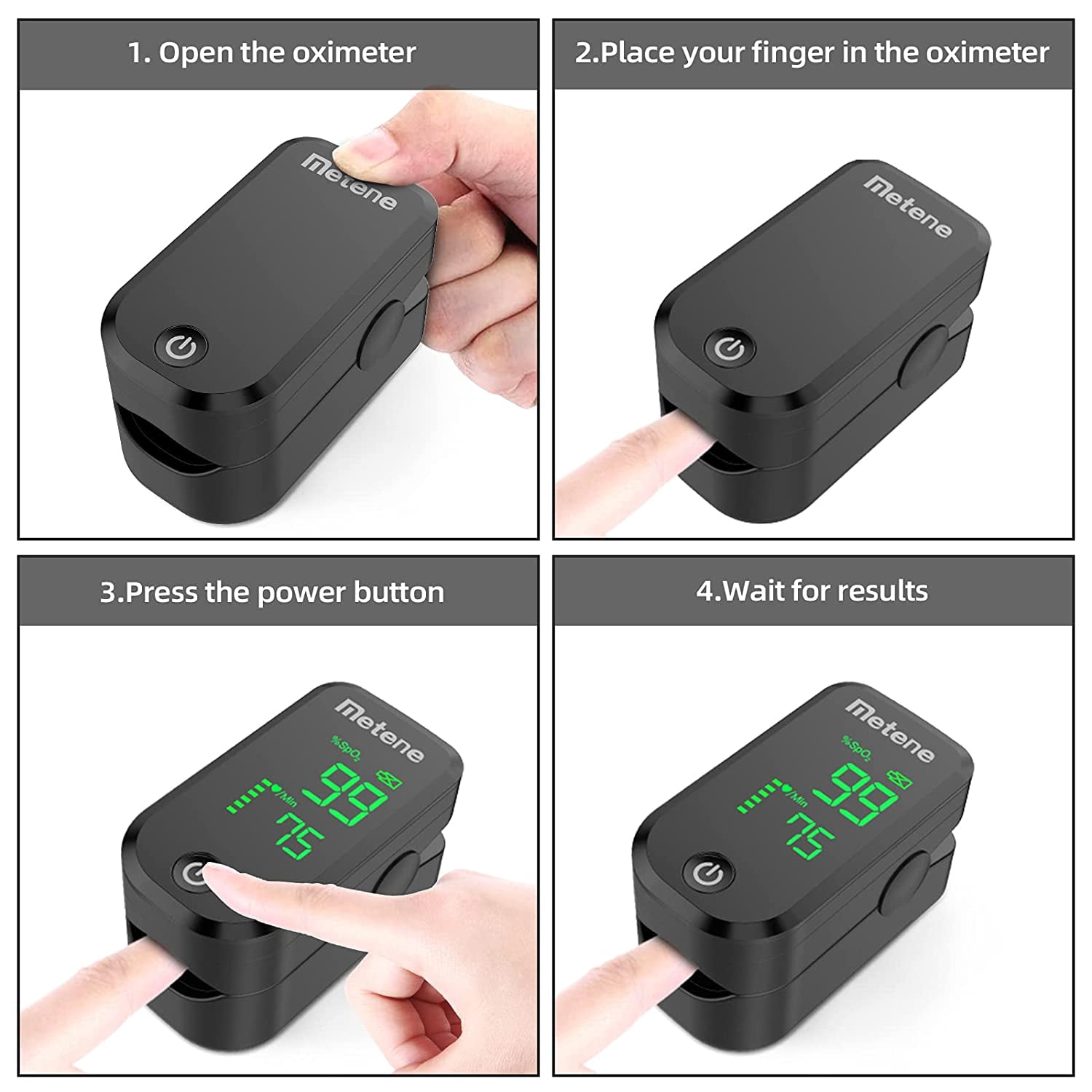Metene Pulse Oximeter Fingertip, Blood Oxygen Saturation Monitor with Lanyard and Batteries (Black)