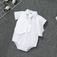 thumbnail image 3 of Baby Boys Baptism Christening Outfits Gentleman Formal Suit Bowtie Romper Vest Shorts Pants White Wedding Tuxedo Party Outfits First Birthday Cake Smash Clothes 4PCS Set (White Necktie, 6-12 Months), 3 of 7
